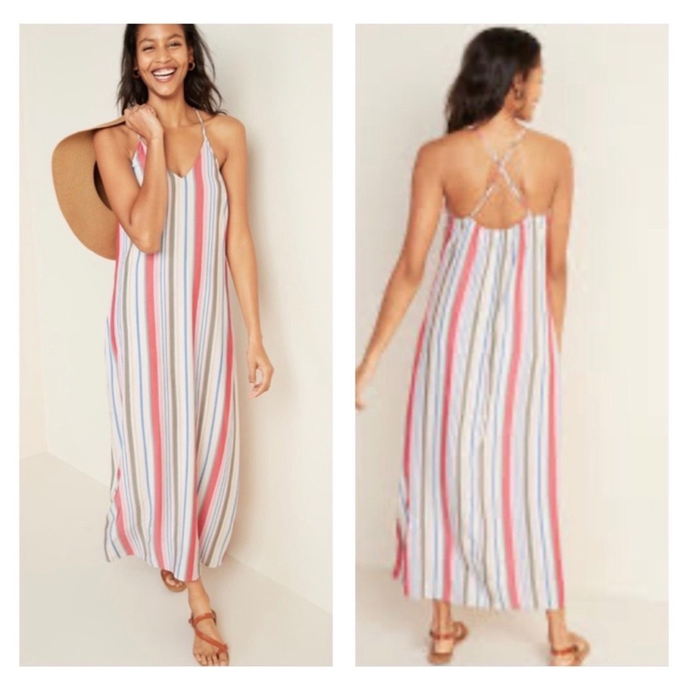 Old Navy XXL Candy Multi Striped V Neck Lined Maxi Dress Resortwear Bohemian